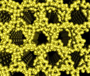 Research illustration of hexagonally networked nanoparticles.